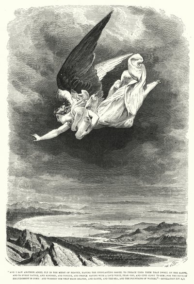 Jeg så en anden engel flyve midt i himlen, Åbenbaring XIV, 6, 7 (gravering) af English School