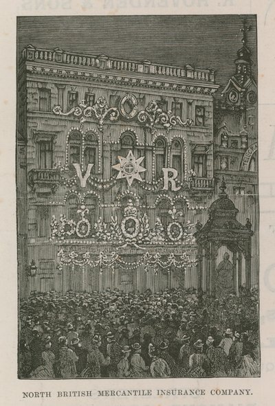 Illuminations pryder kontorerne for det nordbritiske Mercantile Insurance Company af English School