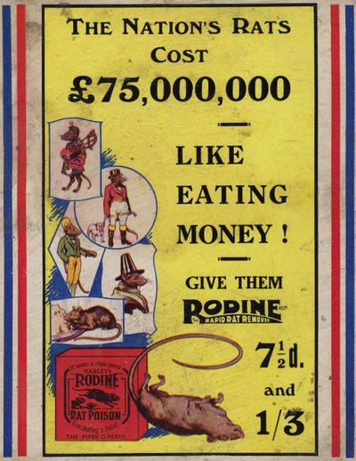Illustrierte Werbung für Rattengift von English School