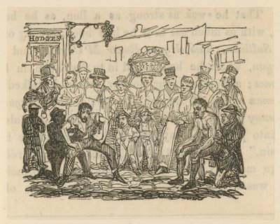 Illustration, der viser en flok mennesker, der ser en boksekamp af English School