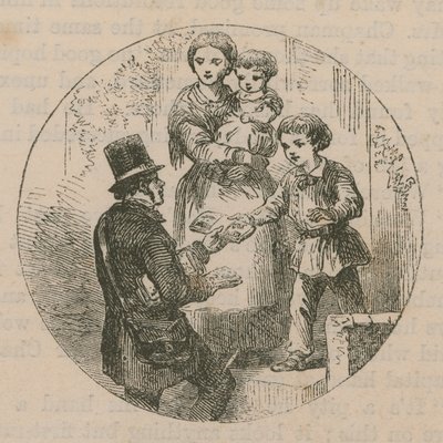 Illustration eines Postboten bei der Zustellung von Post von English School