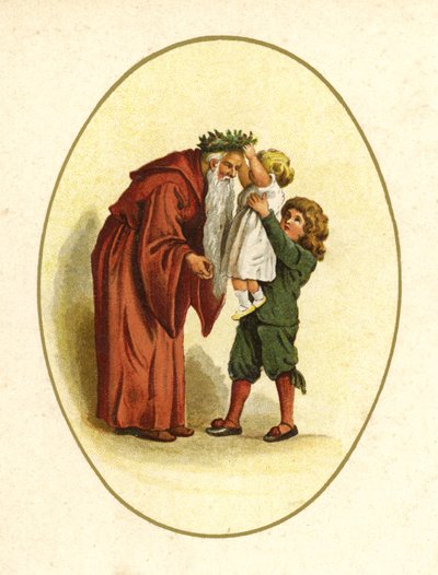 Illustration til The Coming Of Father Christmas (farve litho) af English School