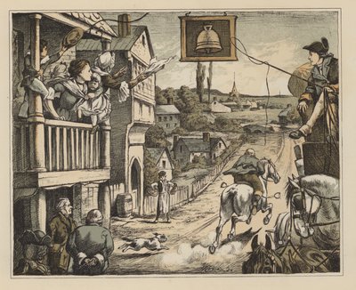 Illustration til The Diverting History of John Gilpin af William Cowper (farve litho) af English School
