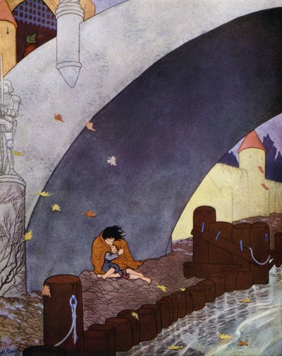Illustration til Den lykkelige prins af Oscar Wilde (farvelitografi) af English School