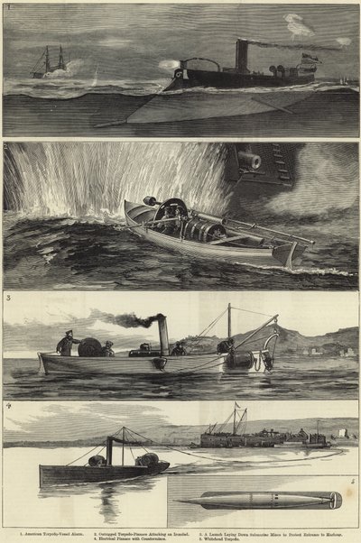 Illustrationer af torpedokrigsførelse af English School