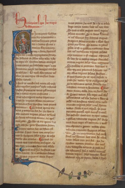 Billede af kong Ine fra Statutes of England, Bomuldsmanuskript Claudius D II, f.5r af English School