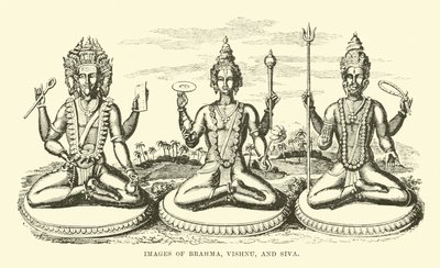 Billeder af Brahma, Vishnu og Siva af English School