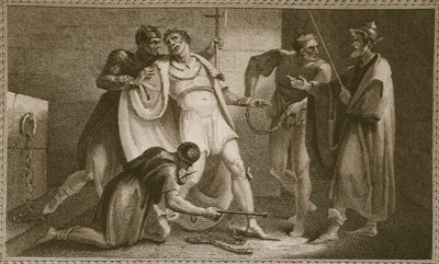 Fængsling af Stephen, illustration fra David Humes The History of England, pub. af R. Bowyer, London, 1812 af English School
