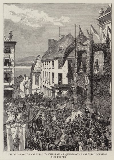 Installation af kardinal Taschereau i Quebec, kardinalen velsigner folket (gravering) af English School