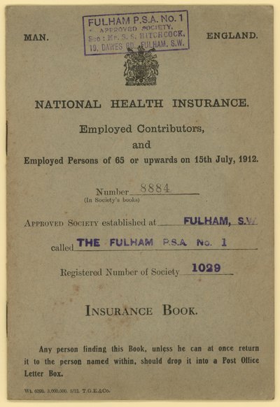 Forsikringsbog for den nationale sygesikring af English School