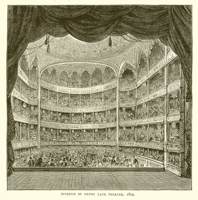 Interiør af Drury Lane Theatre, 1804 af English School