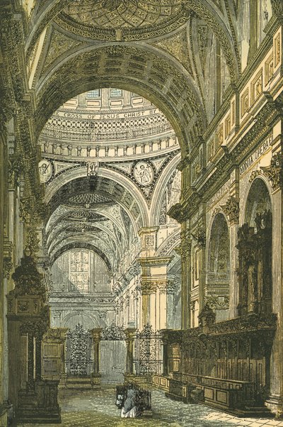 Interiør af St Pauls Cathedral, London af English School