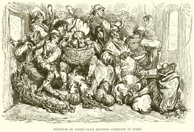 Innenraum eines Eisenbahnwagens der dritten Klasse in Spanien von English School