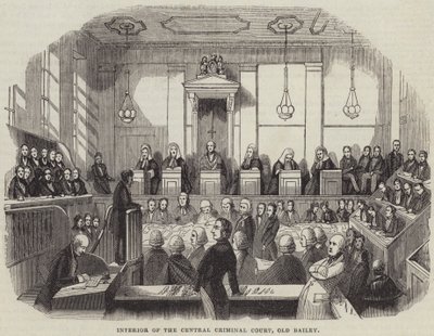 Interiør af Central Criminal Court, Old Bailey (gravering) af English School