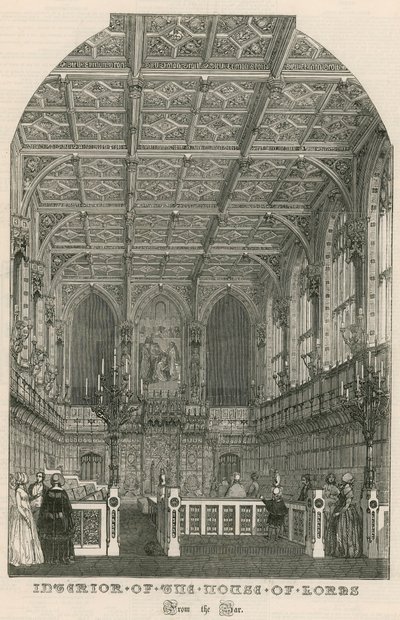 Interiør af House of Lords, Westminster, London, fra baren af English School
