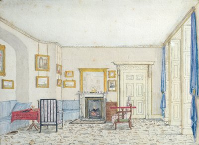 Interiør på Curzon Street, ca. 1830 (wc med pen og blæk på papir) af English School