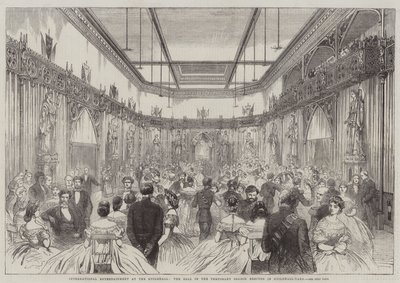 International underholdning i Guildhall, Ballen i den midlertidige Saloon opført i Guildhall-Yard (gravering) af English School