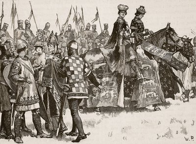 Interview mellem Becket og King Henry, illustration fra Cassells Illustrated History of England (sepia foto) af English School