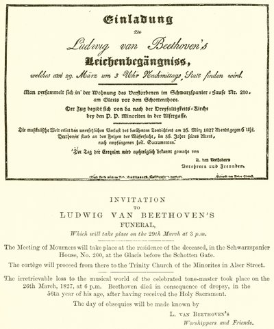 Invitation til Beethovens begravelse af English School