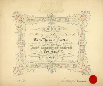 Invitation til en banket i Guildhall, London, den 9. november 1847 af English School