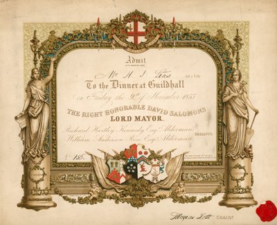 Invitation til en banket i Guildhall, London, den 9. november 1855 af English School
