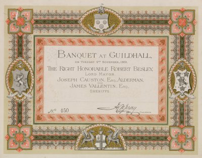 Invitation til en banket i Guildhall, London, den 9. november 1869 af English School
