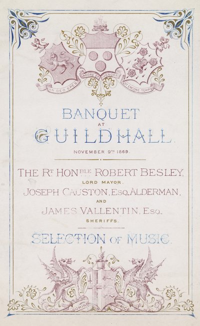 Invitation til en banket i Guildhall, London, den 9. november 1869 af English School