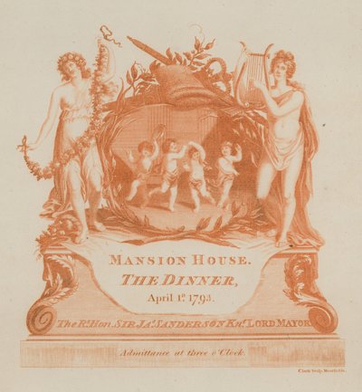 Invitation til en middag i Mansion House, London, den 1. april 1793 af English School