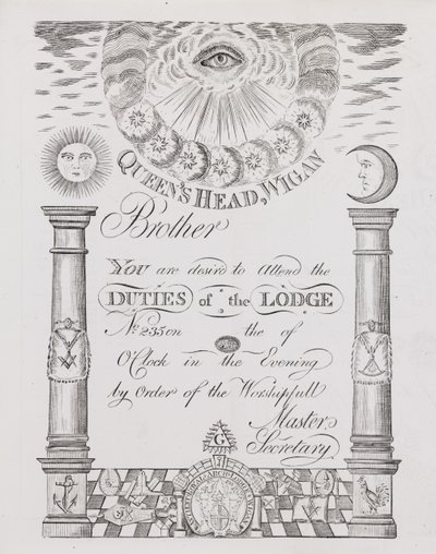 Invitation til at deltage i et frimurerlogemøde i Wigan af English School