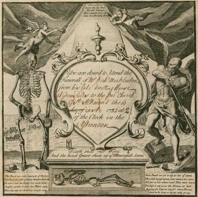 Invitation til at overvære begravelsen af hr. Richard Mackleston i 1732 af English School