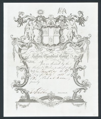 Invitation til Tallow Chandlers Company bal, London af English School