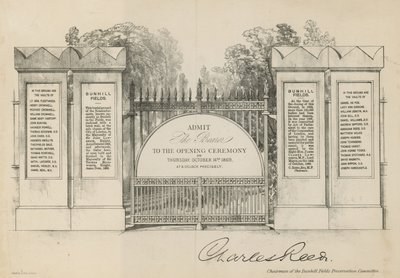 Invitation til åbningen af Bunhill Fields Cemetery af English School