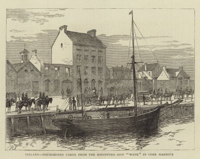 Irland, losser last fra det boykottede skib "Wave" i Cork Harbor (gravering) af English School