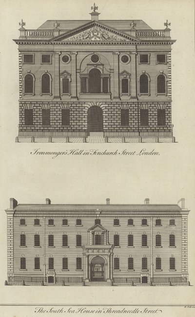 Ironmongers Hall, Fenchurch Street og South Sea House, Threadneedle Street, London af English School