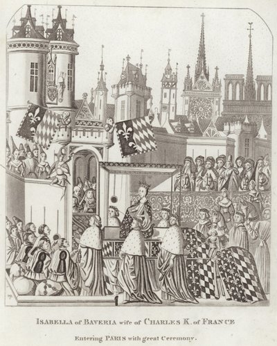 Isabella af Bayern, hustru til Charles K. af Frankrig, der går ind i Paris med stor ceremoni af English School
