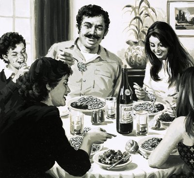 Italiensk familie spiser spaghetti til middag af English School