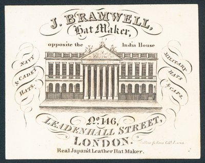 J Bramwell, hattemager, handelskort af English School