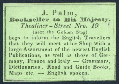 J Palm, Boghandler til Hans Majestæt, Fagkort af English School