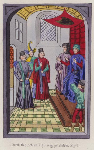 Jacob Von Artaveld holder sin stat i Gent (farvet gravering) af English School