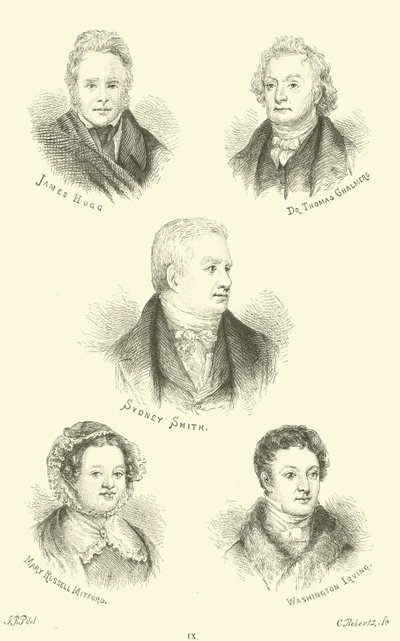 James Hogg, Dr. Thomas Chalmers, Sydney Smith, Mary Russell Mitford, Washington Irving af English School