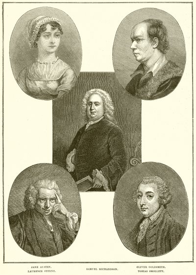 Jane Austen, Laurence Stern, Samuel Richardson, Oliver Goldsmith, Tobias Smollett af English School