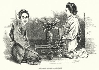 Japanische Damen beim Dekorieren (Gravur) von English School