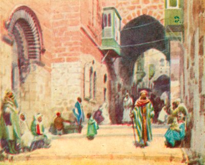 Jerusalem, en gadescene (farvelitografi) af English School