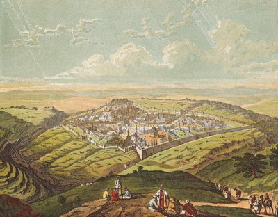 Jerusalem er bygget som en by, der er kompakt sammen (farvelitografi) af English School