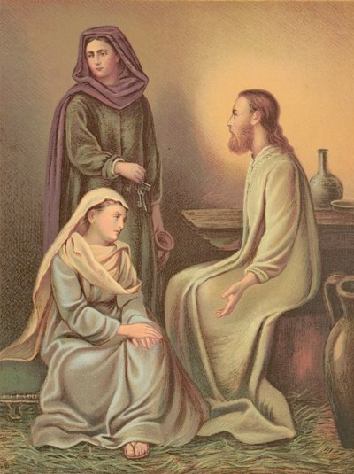 Jesus Christ in the house of Martha and Mary  af English School