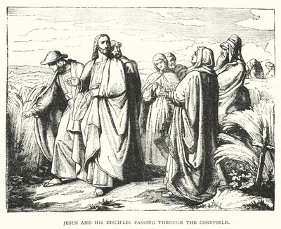 Jesus og hans disciple går gennem kornmarken (gravering) af English School