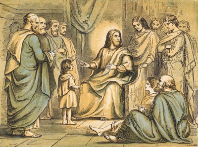 Jesus underviser sine disciple (farvet indgravering) af English School