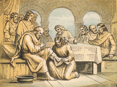 Jesus vasker sine disciples fødder (farvet indgravering) af English School