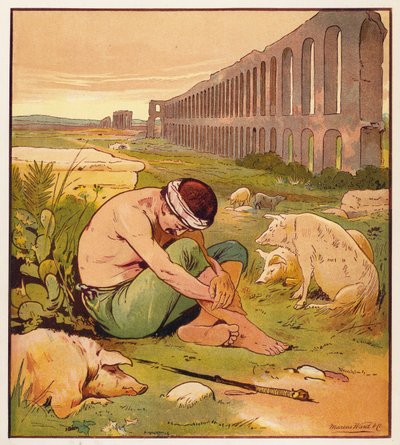 Jesu lignelser: Den fortabte søn (farve litho) af English School