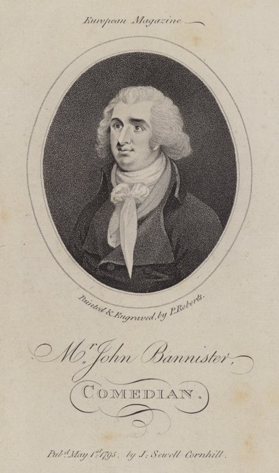 John Bannister, engelsk skuespiller, komiker og teaterchef (gravering) af English School